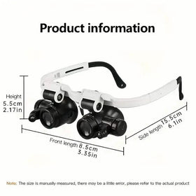 2-LED Head-Mounted Magnifier Glasses – 8x/15x/23x with Repair Light