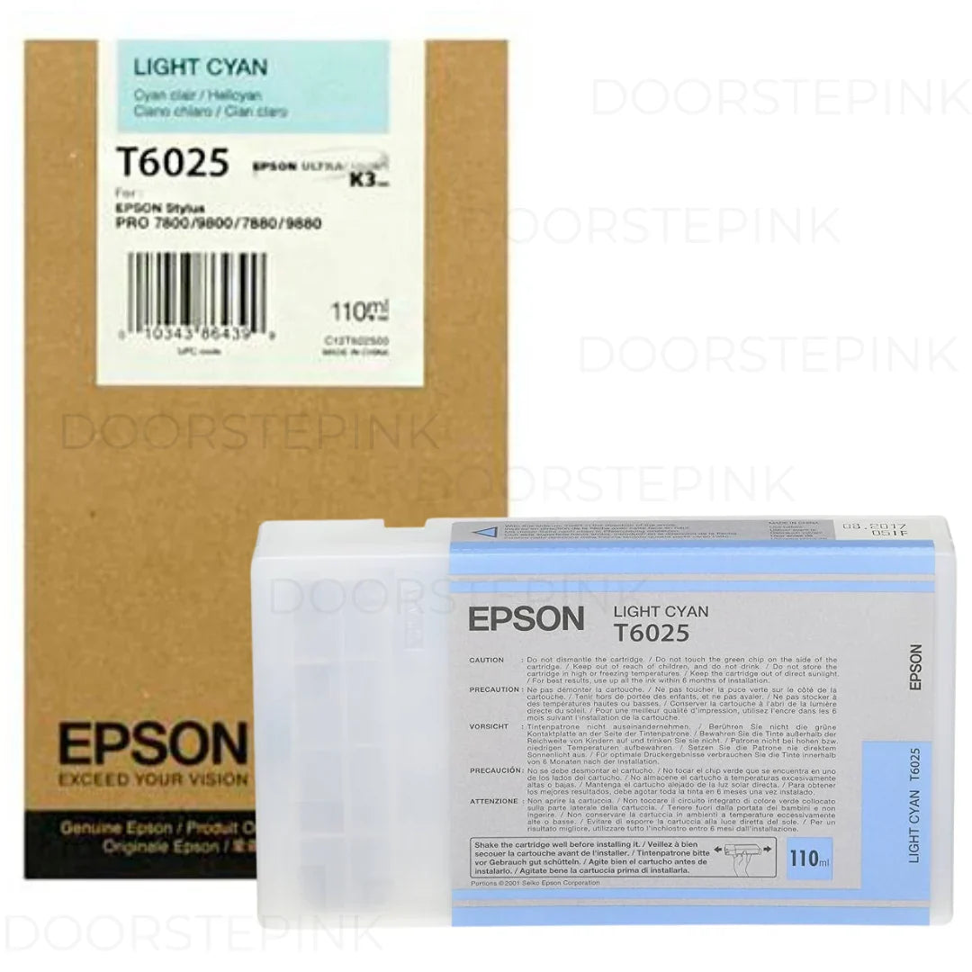 New, Pre-Owned - Epson T6025 110ml UltraChrome Light Cyan Ink Cartridge, T602500