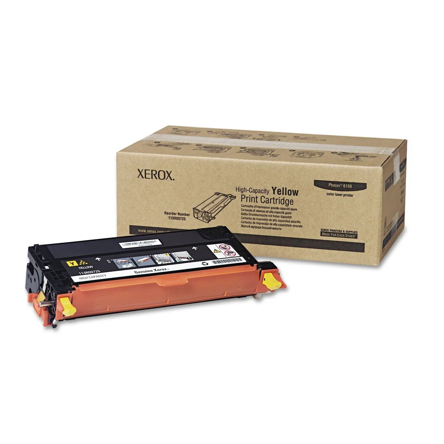 New, Pre-Owned - Xerox Phaser 6180 High-Yield Yellow Toner Cartridge, 113R00725