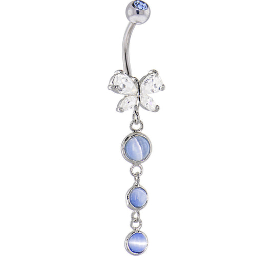 Triple Solar Blue Butterflly CABACHON Dangle Belly Ring