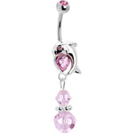 Fancy PINK Heart DOLPHIN BEAD Dangle Banana Belly Ring