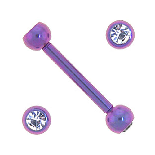 Solid Titanium Double Gem Purple Barbell 5/16-3mm