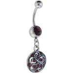 Antique Silver Fantasy Violet Gem Dangle Belly Ring