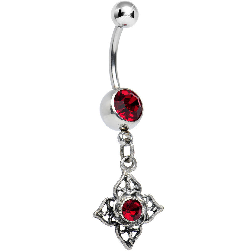 Full Bloom Siam Red Gem Dangle Belly Ring