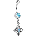 Full Bloom Solar Blue Gem Dangle Belly Ring
