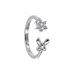Sterling Silver 925 Cubic Zirconia Flower Butterfly Toe Ring