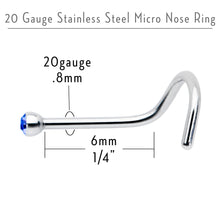 20G Stainless Steel Sapphire Blue Gem Micro Nose Ring Twister