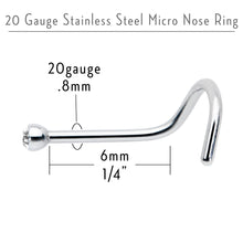 20G Stainless Steel Crystalline Gem Micro Nose Ring Twister