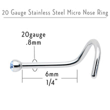 20G Stainless Steel Light Blue Gem Micro Nose Ring Twister
