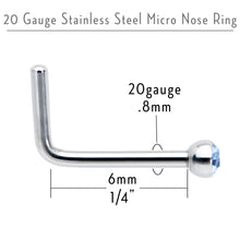 20G Stainless Steel Light Blue Gem Micro Nose Ring L-Shaped