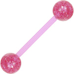 Bioplast Pink Glitter Barbell Tongue Ring