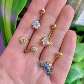 Aurora Gem Gold PVD Blue and Black Cutie Crab Belly Ring