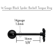 Black Titanium Anodized 3-D Spider Barbell Tongue Ring