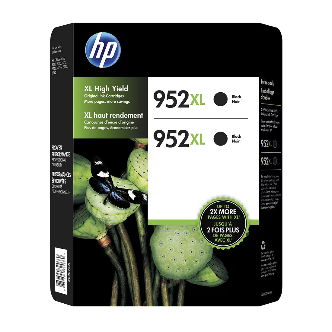 New, Pre-Owned - HP 952XL (F6U19AN) Black Ink Cartridge- 2 Pack