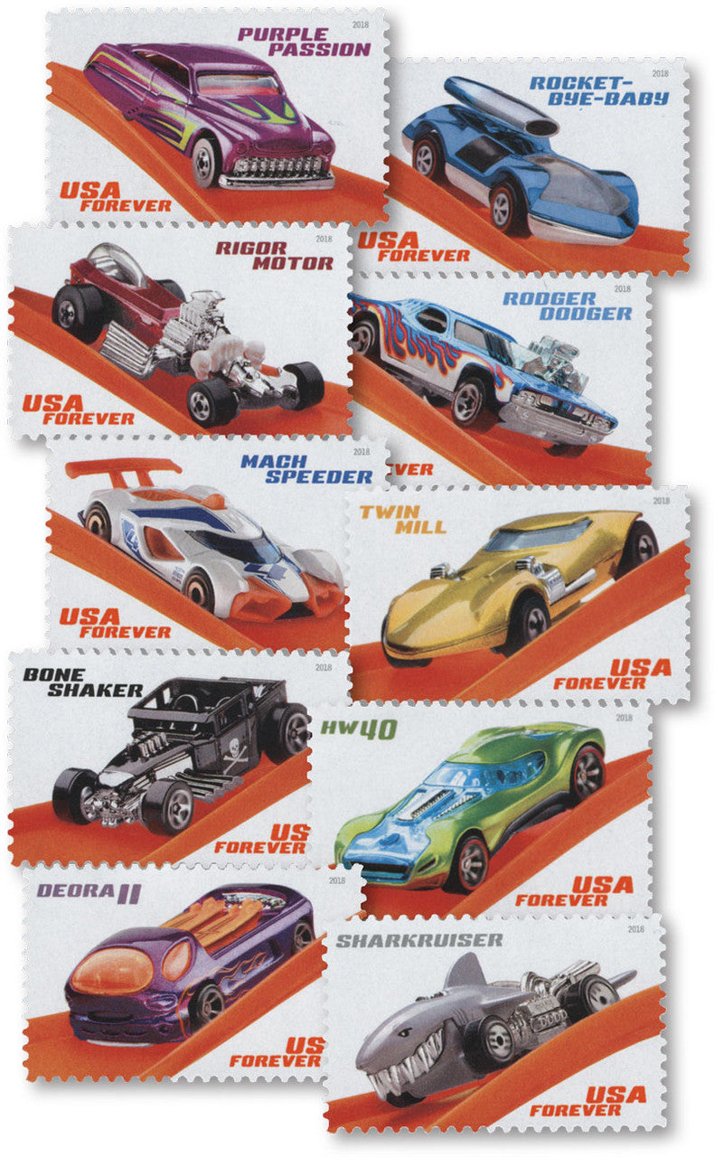 2018 Hot Wheels Forever postage stamps, available in 20 or 100 count options