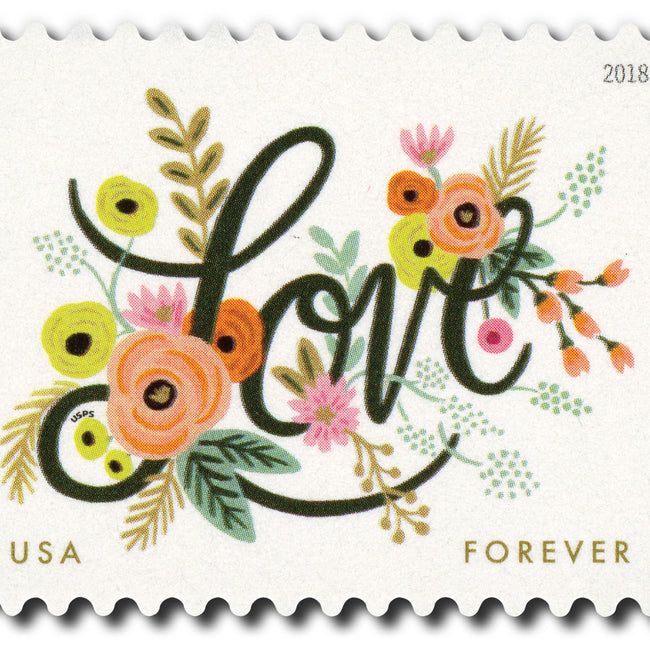 2018 Love Flourishes Forever stamps, available in 20 or 100 count options