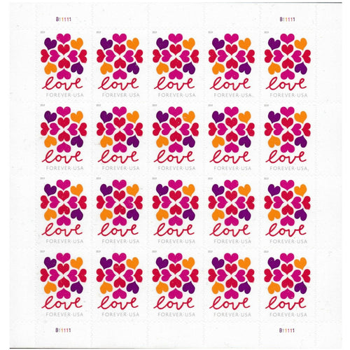 2019 Hearts Blossom LOVE Forever postage stamps sheet of 20