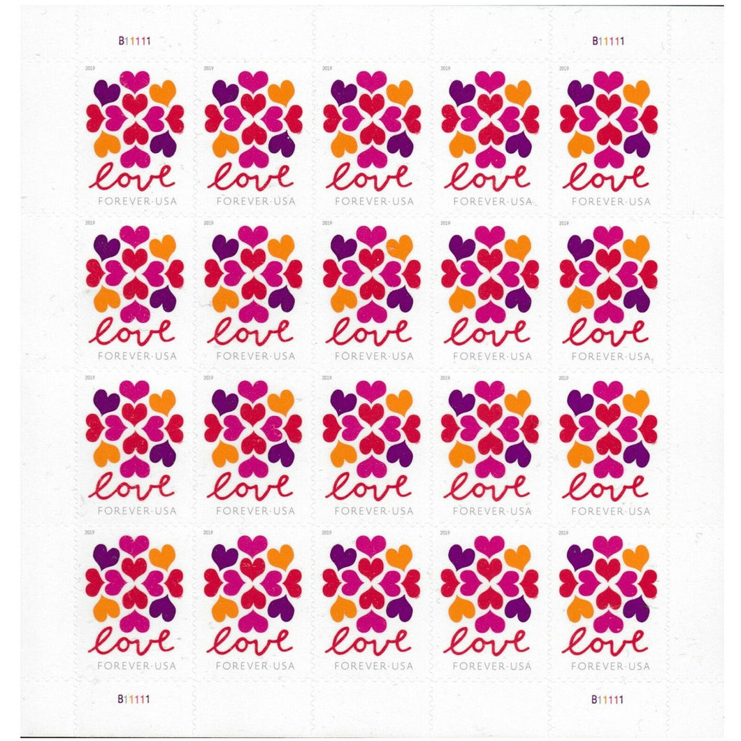 2019 Hearts Blossom LOVE Forever postage stamps sheet of 20