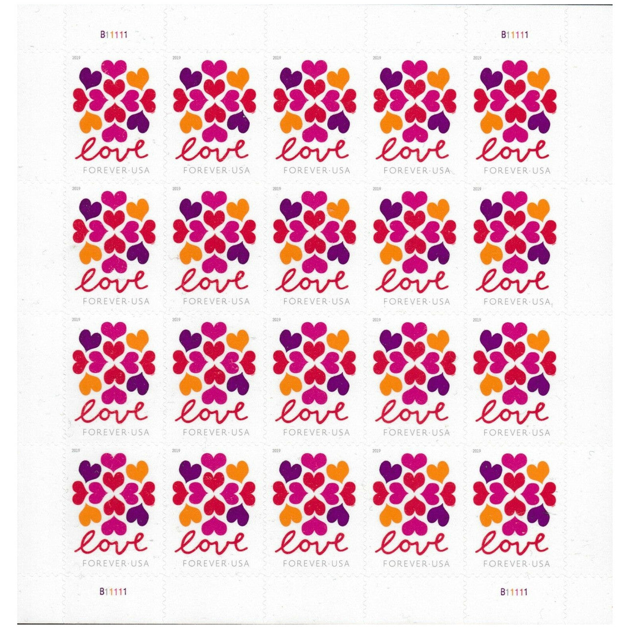 2019 Hearts Blossom LOVE Forever stamps, available in 20 or 100 count options
