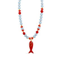 Coral Reef Fish Charm Necklace - Ocean Blue & Coral Beaded Necklace
