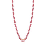 Rosy Quartz Bead Necklace with Pink Solitaire