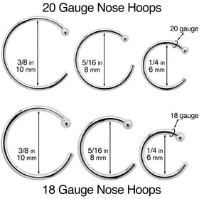 20G 3/8 Solid 14K White Gold Nose Hoop