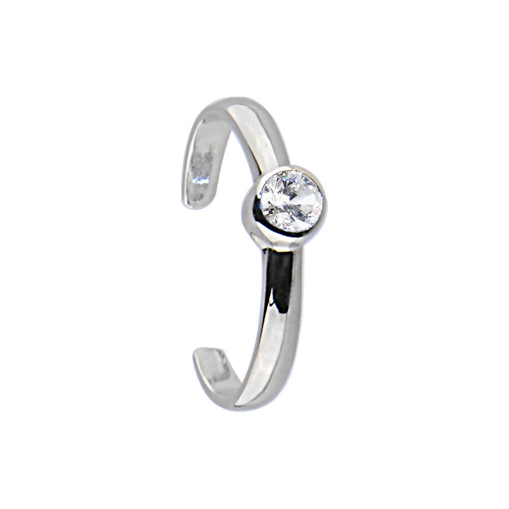 Sterling Silver 925 Cubic Zirconia Glamour Solitaire Toe Ring