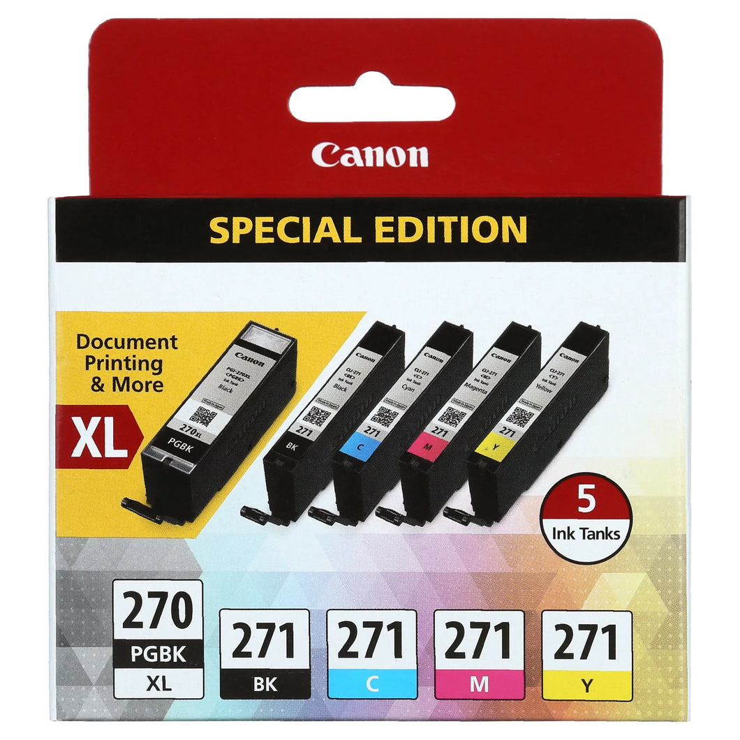 New, Pre-Owned - Canon PG-270XL Black and CLI-271 Black and color Ink Cartridges-5pack