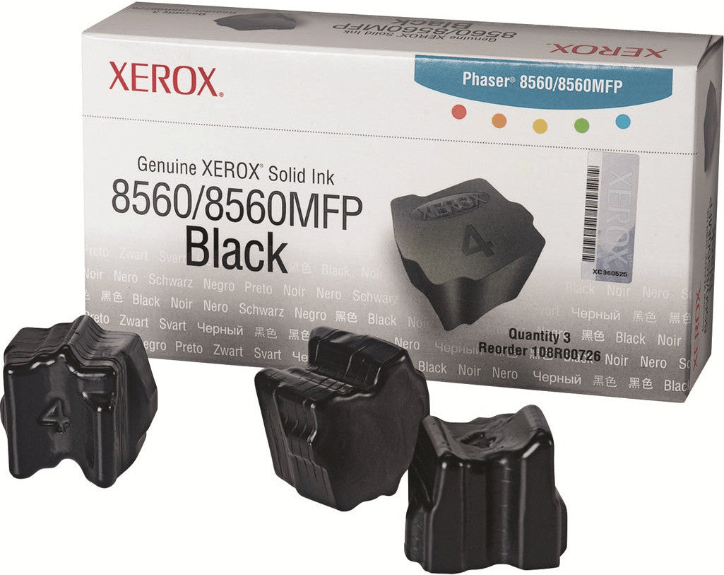 New, Pre-Owned - Xerox Phaser 8560 Black Solid Ink Pack (3 Sticks) 108R00726