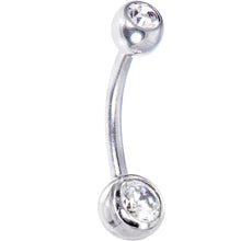 16G Solid 14k White Gold Cubic Zirconia Double Gem Belly Ring