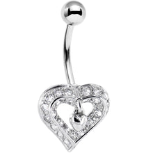 16G Solid 14K White Gold Cubic Zirconia CHARMING HEART Belly Ring