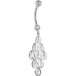 16G Solid 14K White Gold TEARDROP CHANDELIER Cubic Zirconia Belly Ring