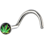 Surgical Steel Black and Green GANGA LEAF Logo Nose Ring