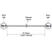 14G Straight Stainless Steel Barbell 1 1/4 6mm