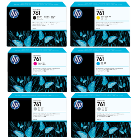 New, Pre-Owned - HP 761 400mL Matte Black, Cyan, Magenta, Yellow, Gray & Dark Gray Ink Cartridge