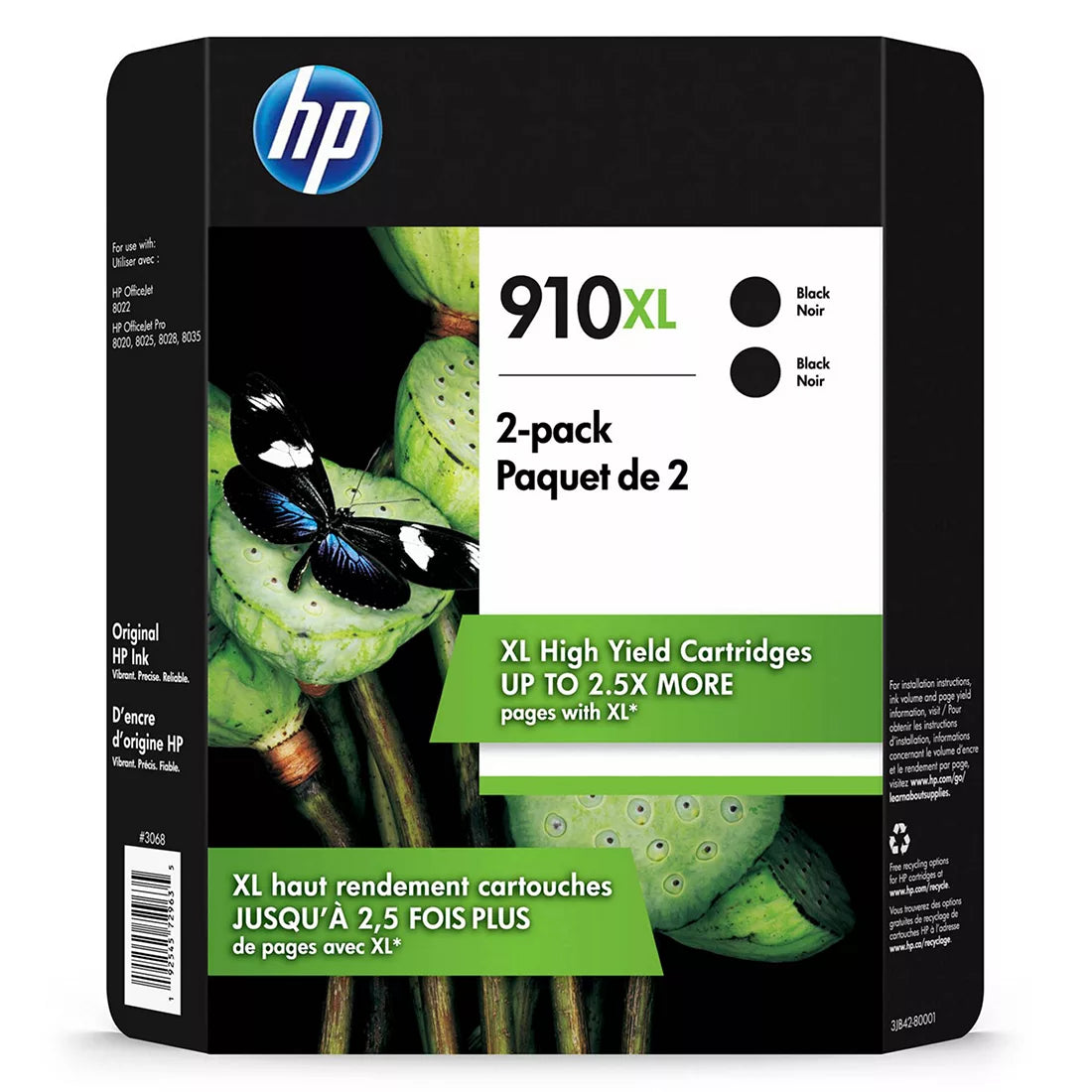 New, Pre-Owned - HP 910XL (3JB42BN) Black High Yield Ink Cartridge-2 Pack