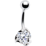 Sterling Silver 925 Clear CZ Scroll Solitaire Belly Ring