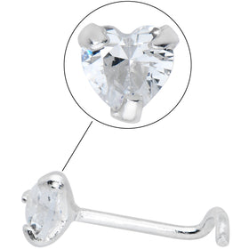 Sterling Silver 925 Clear CZ Heart Nose Ring