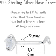 Sterling Silver 925 Clear CZ Heart Nose Ring