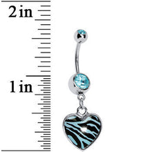 Blue Zebra Print Heart Dangle Belly Ring