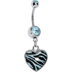 Blue Zebra Print Heart Dangle Belly Ring