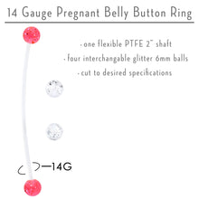 Pregnant Belly Button Ring Clear and Pink Glitter Pack Set