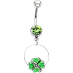 Peridot Green Gem Sparkling Clover Belly Ring