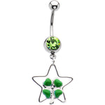 Peridot Green Gem Hollow Star Clover Belly Ring