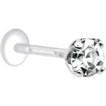 16G 3/8 Clear CZ Round Bioplast Tragus Labret Monroe