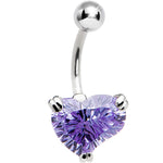 Silver 925 Lavender Cubic Zirconia Concave Heart Belly Ring