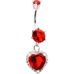 925 Sterling Silver Red CZ Dangle Heart Belly Ring
