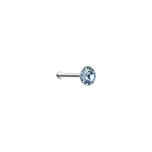 925 Silver 2mm Round Aqua Nose Bone Created with Crystals