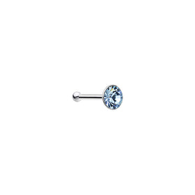 925 Silver 2mm Round Aqua Nose Bone Created with Crystals