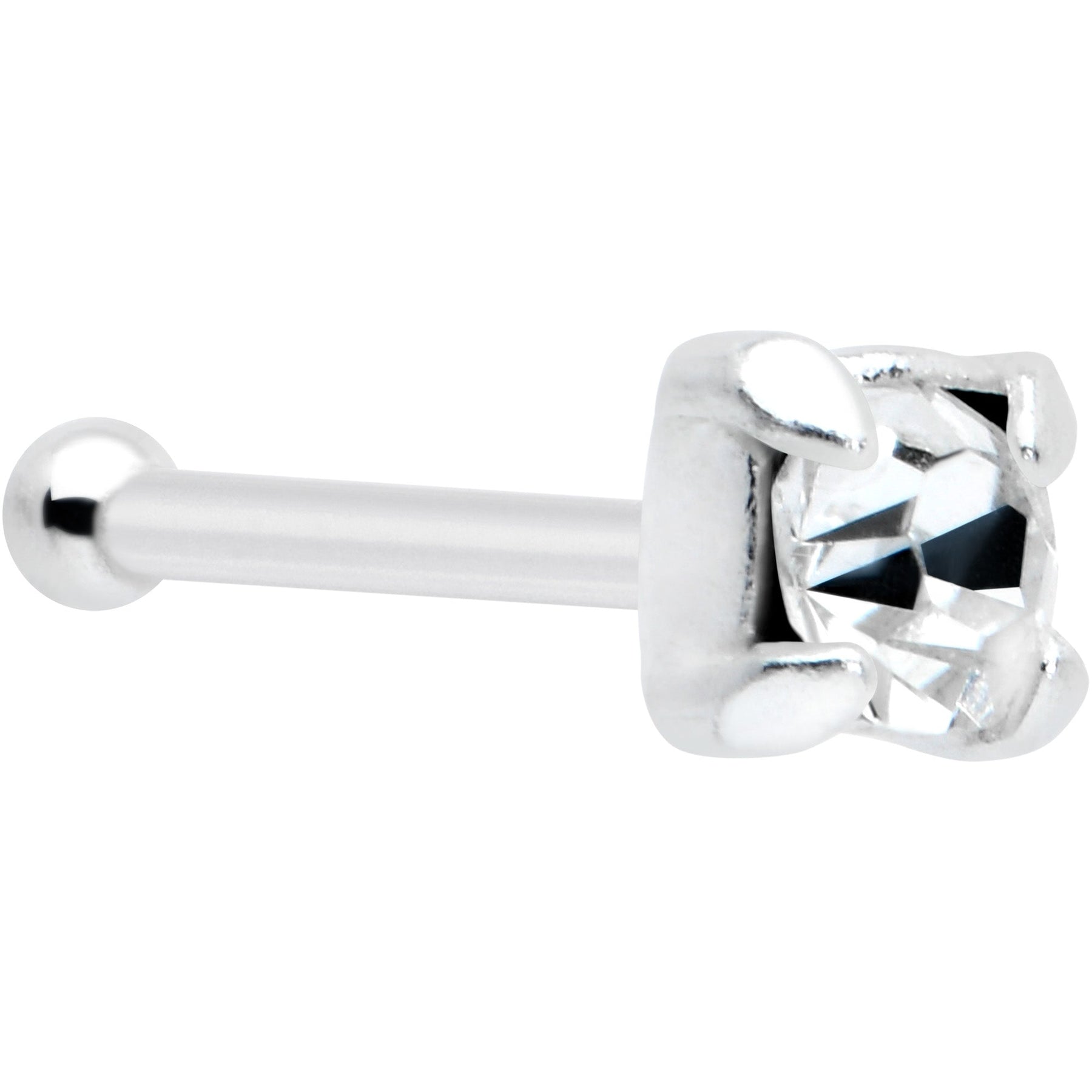 Sterling Silver 2mm Clear Nose Bone Created with Crystals